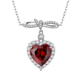Elegante collana in argento sterling 925 con ciondolo a cuore rosso sangue di piccione - Strass Rosso Sangue di Piccione
