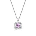 925 Silberkette mit quadratischem Halo-Anhänger, rundem rosa Stein und O-Kette - 925er Silber / Rosa