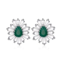 925 silver stud earrings with teardrop emerald green stone and sunburst diamond setting - 925 Silver / Emerald