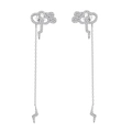 Sparkling cloud and lightning long tassel earrings with pave cubic zirconia in silver - White Gold