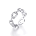 S925 sterling silver chain link ring with micro-pave cubic zirconia crystals for women - US 5 / White