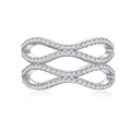 Wide S925 sterling silver ring with double cross design and micro-pave zirconia stones - US 6 / Silver