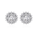 Glänzende S925 Sterling Silber Sonnenblumen Halo Ohrstecker mit brillanten Zirkonsteinen - 925er Silber / Weiß
