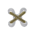 Bague X en argent S925 avec lignes croisées dorées et pavé de pierres noires micro-serties - US 6 / Argenté