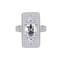 Lussuoso anello rettangolare in argento S925 con pavé di diamanti e tre pietre centrali - US 6 / Bianco