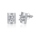 Elegantes pendientes rectangulares de plata de ley con circonitas cúbicas brillantes - Plata 925 / Blanco