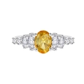 Elegant 925 sterling silver ring with oval yellow diamond and marquise side stones - US 6 / Yellow