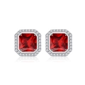 Boucles d'oreilles halo en argent S925 avec rubis rouge taille princesse et zirconiums - Argent 925 / Rubis