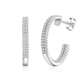 S925 sterling silver hoop earrings featuring double rows of micro-pave white zircon stones - 925 Silver / Silver