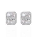 Elegant S925 silver square stud earrings with mother-of-pearl and hollow cloud pattern - 925 Silver / White