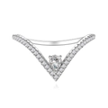 Elegante V-vormige S925 zilveren ring met pavé diamanten en een peervormige edelsteen - US 6 / Wit