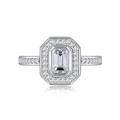 Eleganter S925 Silberring mit Smaragdschliff-Diamant und funkelnder Pavé-Fassung - US 6 / Weiß