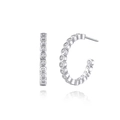Eleganti orecchini a cerchio a C in argento sterling S925 con file di zirconi brillanti - Argento 925 / Argento