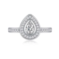 Elegant S925 sterling silver pear cut halo ring with pave set cubic zirconia stones - US 6 / Silver