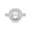 Luxurious S925 silver ring with emerald-cut center stone and pave diamond accents - US 6 / Silver