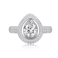 S925 sterling silver pear-cut halo ring with pave-set stones on white background - US 6 / Silver