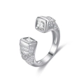 Anillo abierto de plata de ley S925 con diseño geométrico y piedras de circón - US 6 / Plateado