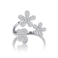 Minimalist adjustable silver ring with sparkling crystal flower and butterfly design - US 6 / Silver