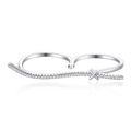 Original S925 sterling silver double-finger ring with wavy pavé zircon wave design - One Size / Silver