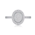 Elegant S925 sterling silver halo ring with oval-shaped cluster of sparkling diamonds - US 5 / Silver