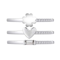 Three-piece S925 sterling silver stacking ring set with clover, heart, and rectangular stone - US 6 / Silver