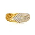 Gold-plated S925 silver wide mesh ring with pavé-set zircons and twisted rope design - US 6 / Gold