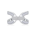 Elegant S925 sterling silver geometric double C ring with baguette-cut diamonds - US 6 / White Gold