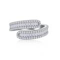 Sparkling S925 silver bypass ring with baguette-cut diamonds and pavé border on white surface - US 6 / White Gold