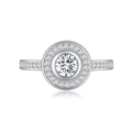 Classic round halo S925 sterling silver ring with micro-paved brilliant diamonds - US 6 / White