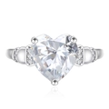 Elegant S925 silver ring featuring a large heart-shaped diamond with three-prong setting - US 6 / Silver
