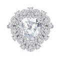 Elegant s925 silver ring featuring a large heart-shaped diamond with multi-layer pave stones - US 6 / White