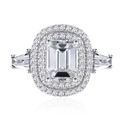 Elegant S925 sterling silver ring with emerald cut center stone and double halo - US 6 / White