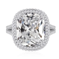 Luxe cushion-cut halo verlovingsring van S925 zilver met dubbele pavé gespleten band - US 6 / Zilver