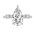 Elegante sterling zilveren ring met peervormige diamant, halo en zijstenen setting - US 6 / Wit