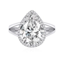 Sparkling pear cut halo ring in S925 sterling silver with a split shank design - US 6 / White