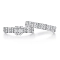 Luxurious silver square baguette diamond ring set with brilliant micro-pave round stones - US 6 / Silver