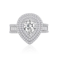 Luxe S925 sterling zilveren ring in peervorm met halo-diamanten en zijstenen - US 6 / Alleen Hoofdring (Zonder Zijring) (KR-0983)