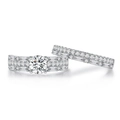 Elegant 925 sterling silver bridal ring set with round main stone and pave zircon accents - US 6 / Silver