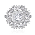 Elegante anello in argento S925 con diamante taglio quadrato e incastonatura halo a girasole - US 6 / Bianco