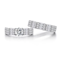 S925 sterling silver ring set with round brilliant center stone and channel-set diamonds - US 6 / Silver