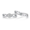 Dubbellaagse s925 zilveren trouwringen set met halo diamant en pavé kristallen band - US 6 / Wit