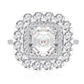 Luxurious square emerald cut double halo silver ring with shimmering pavé diamond accents - US 7 / Silver
