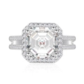 Square emerald cut diamond halo engagement ring in S925 sterling silver band - US 6 / White