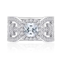 Luxurious S925 sterling silver leaf ring with cushion cut central diamond and pave setting - US 6 / Silver