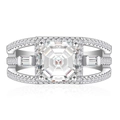 Luxe 925 sterling zilveren ring met vierkante smaragd geslepen diamant en drielaagse band - US 6 / Wit