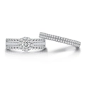 Exquisite S925 silver halo ring set with round main stone and micro-paved diamond bands - US 6 / Silver