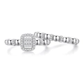 S925 sterling silver ring featuring a rectangular pave halo and beaded band design - US 6 / White