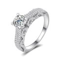 Luxe S925 sterling zilveren ring met grote ronde solitair en gedraaide micro-pave band - US 5 / Zilver