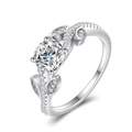 S925 sterling zilveren ring met bladontwerp, grote zirkoon en micro-pave details - US 5 / Zilver