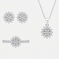 Conjunto de joyas de copo de nieve en plata S925 con collar, pendientes y anillo de plata - Talla de Anillo 6 / Juego de 3 Piezas